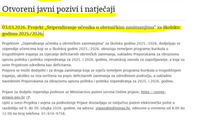 MINGO dodjeljuje stipendije učenicima u obrtničkim zanimanjima za 2025./2026.
