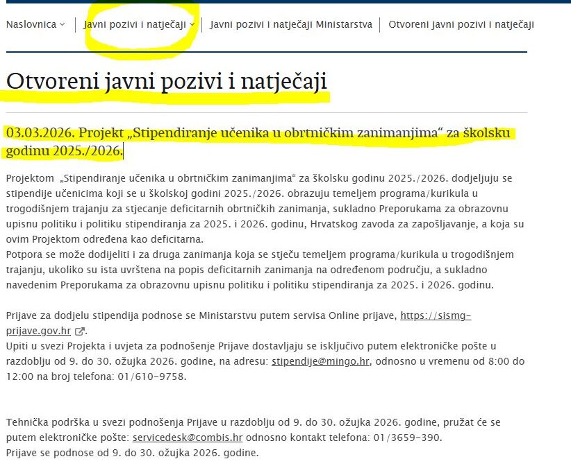 MINGO dodjeljuje stipendije učenicima u obrtničkim zanimanjima za 2025./2026.