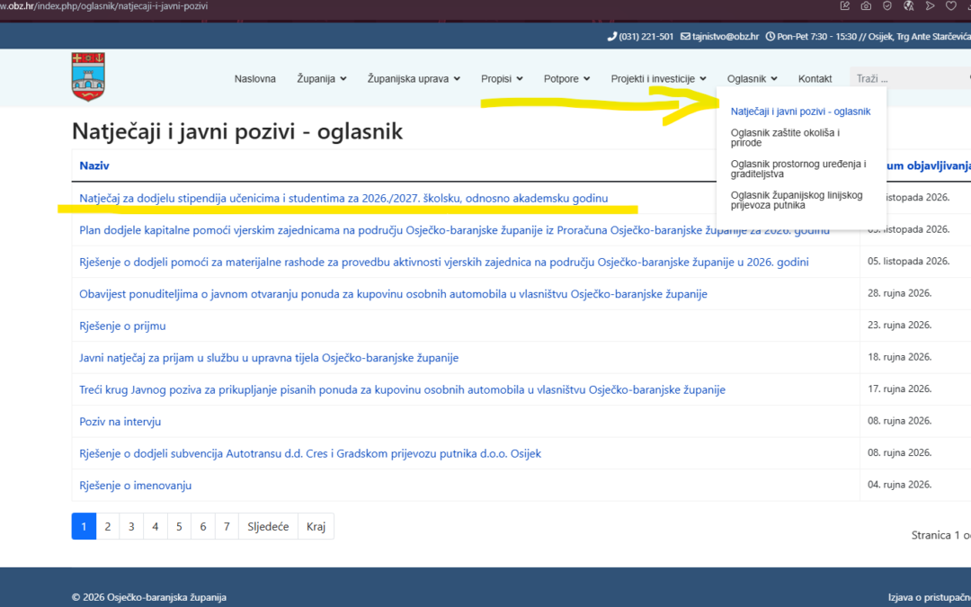 OBŽ dodjeljuje stipendije učenicima za 2026./2027.